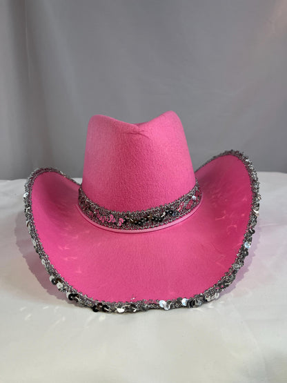 Western Style Rodeo Cowboy Hat with Silver Sequin Trim
