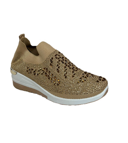 Gold and Red Rhinestone Dazzling Slip on Sneaker