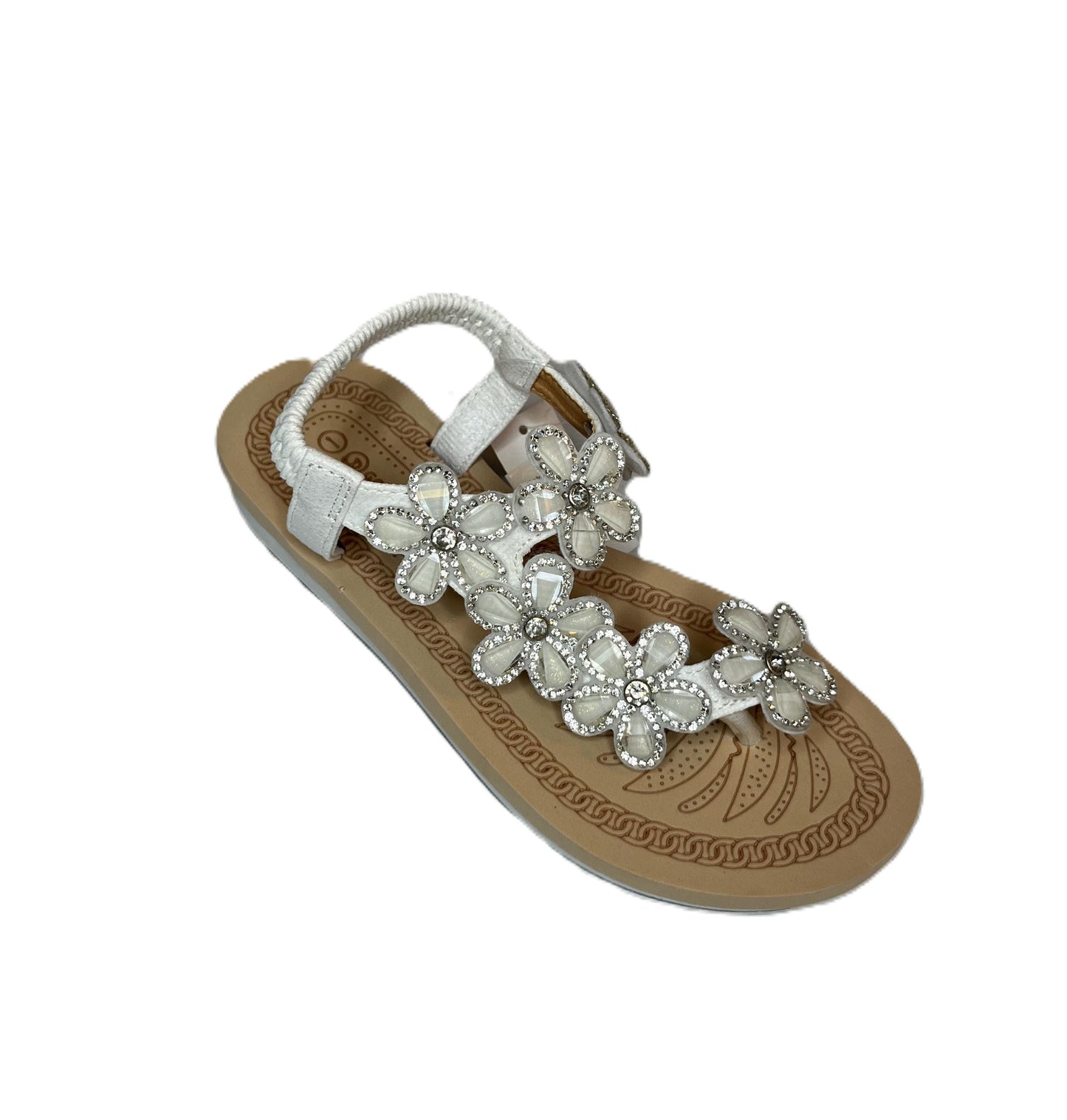 Girls Rhinestone Flower Sandals – Sparkly Summer Shoes for Kids | Toddler & Little Girl Flat Sandals with Elastic Strap