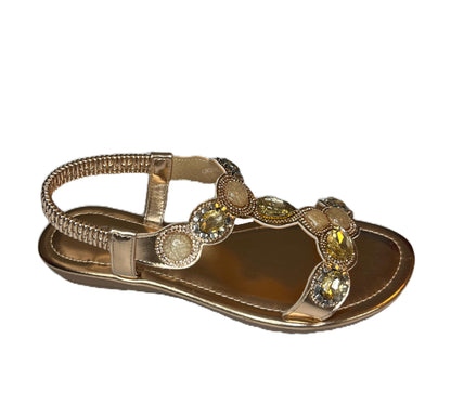 Stone Embellished Strap Elastic Band Women's Summer Sandals