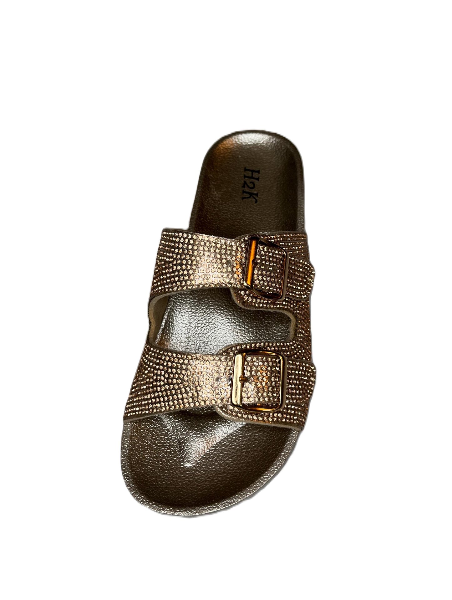 Womens Rhinestone Double Strap Buckle Sandal Slide