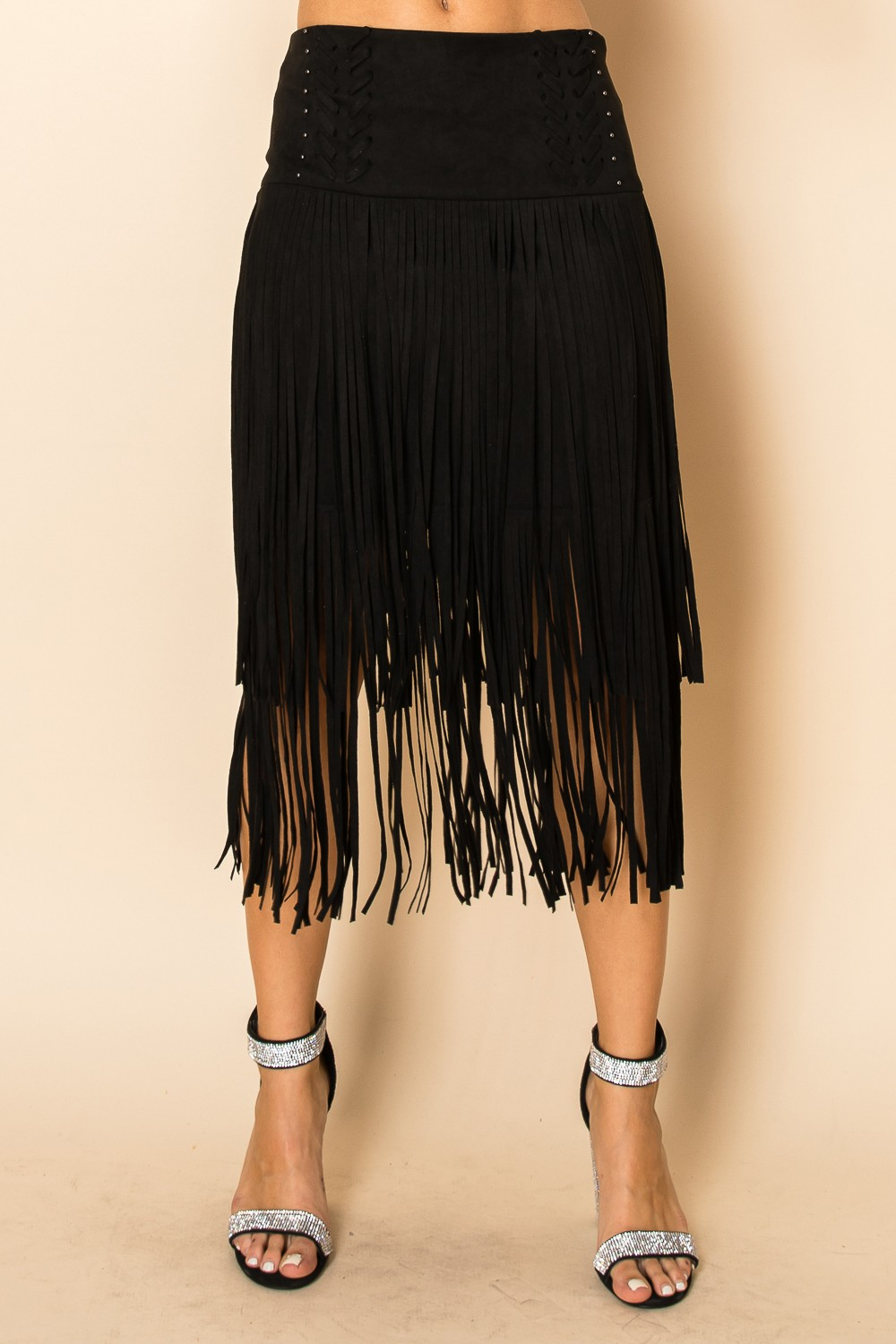 Fringe Midi Skirt – Western Boho Suede Look