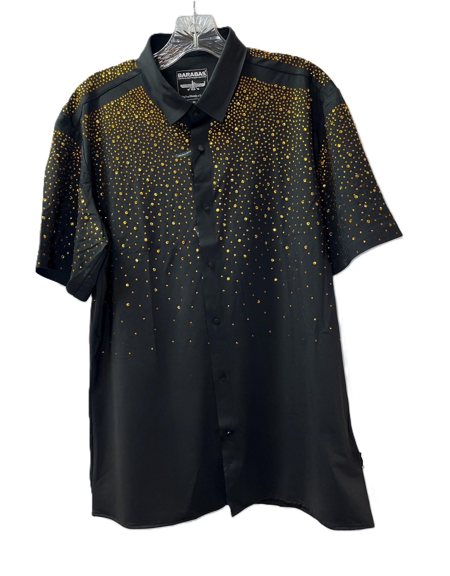 Men’s Rhinestone Studded Button-Down Shirt – Short Sleeve Statement Shirt | Studded Bling Shirt | Black Party Shirt | Vegas Wear