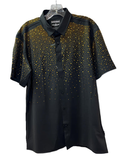 Men’s Rhinestone Studded Button-Down Shirt – Short Sleeve Statement Shirt | Studded Bling Shirt | Black Party Shirt | Vegas Wear
