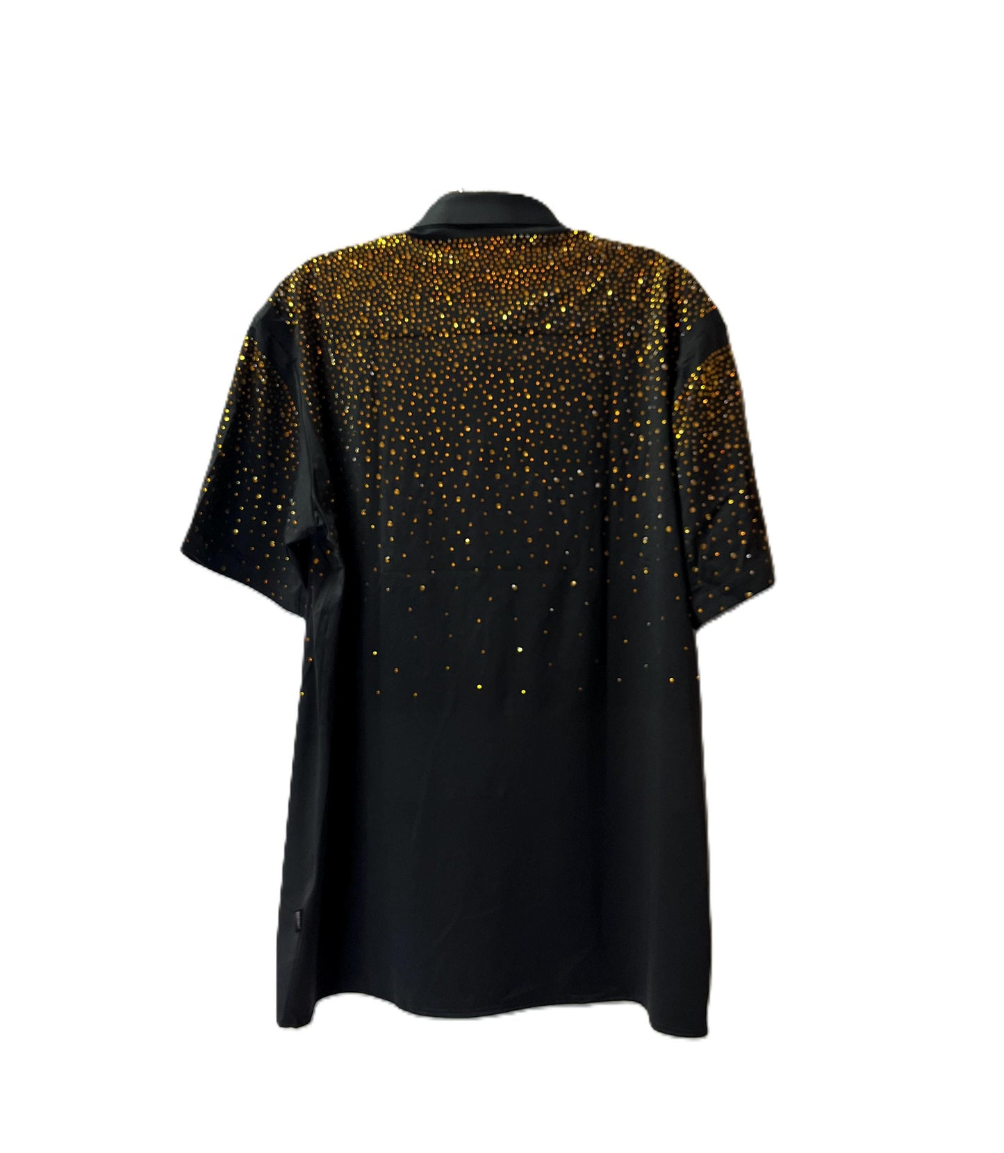 Men’s Rhinestone Studded Button-Down Shirt – Short Sleeve Statement Shirt | Studded Bling Shirt | Black Party Shirt | Vegas Wear
