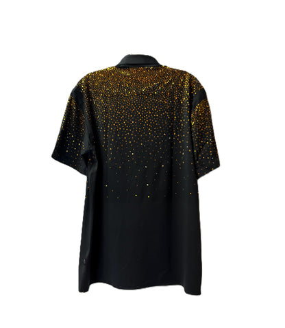Men’s Rhinestone Studded Button-Down Shirt – Short Sleeve Statement Shirt | Studded Bling Shirt | Black Party Shirt | Vegas Wear