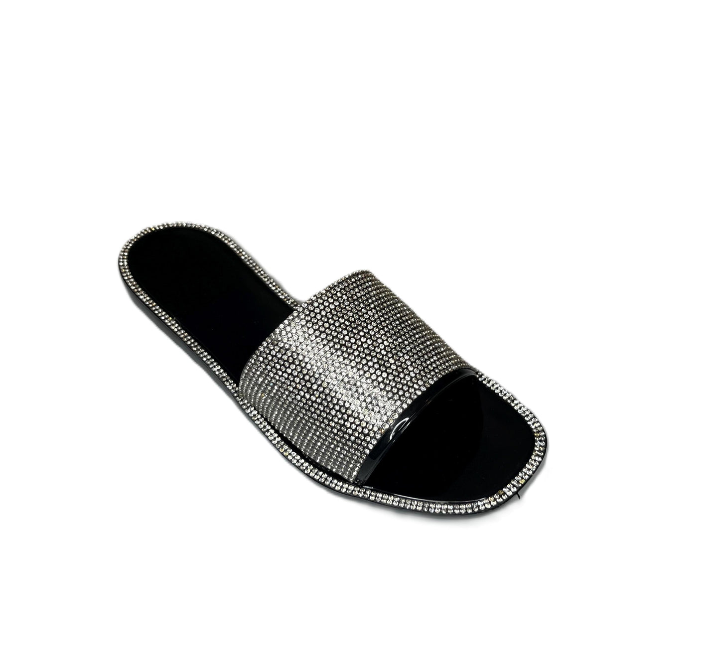 Dazzle Summer Sandals Rhinestone Slide Sandals for Women – Sparkly Glam Flats, Bling Slip-On Summer Shoes, Crystal Embellished Sandals