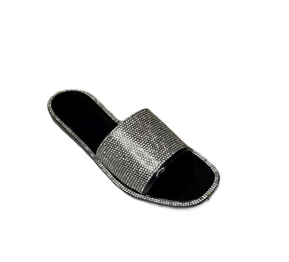 Dazzle Summer Sandals Rhinestone Slide Sandals for Women – Sparkly Glam Flats, Bling Slip-On Summer Shoes, Crystal Embellished Sandals