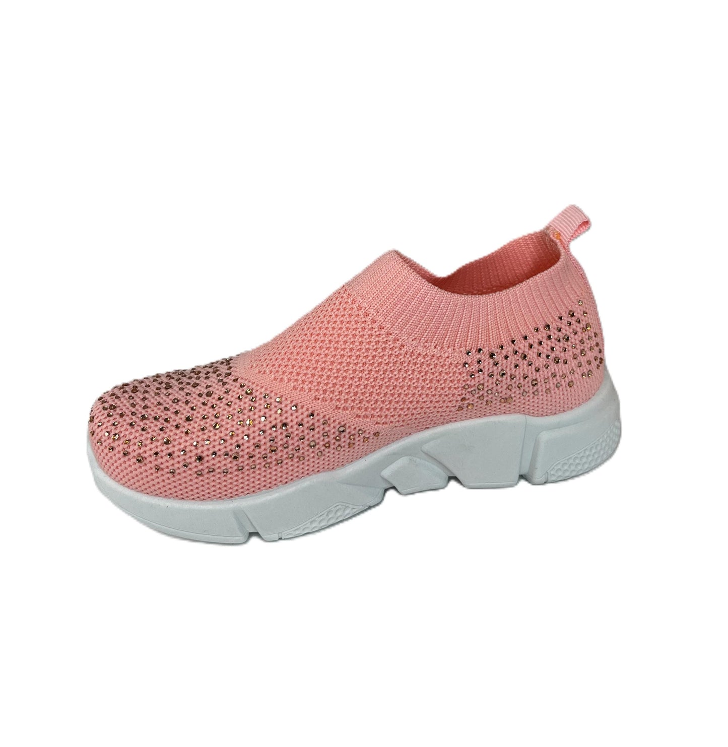 Rhinestone Knit Shoes for Toddlers & Kids - Girls Pink Sparkly Slip-On Sneakers | Lightweight Glitter Walking Shoes | Comfy Bling Sneakers