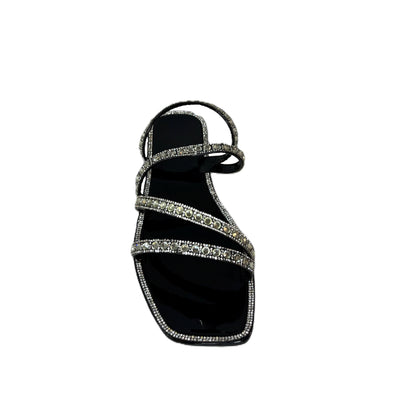 Dazzle Summer Sandals Rhinestone Slide Sandals for Women – Sparkly Glam Flats, Bling Slip-On Summer Shoes, Crystal Embellished Sandals