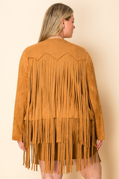 Women’s Western Fringe Suede Jacket with Stud Detail – Boho