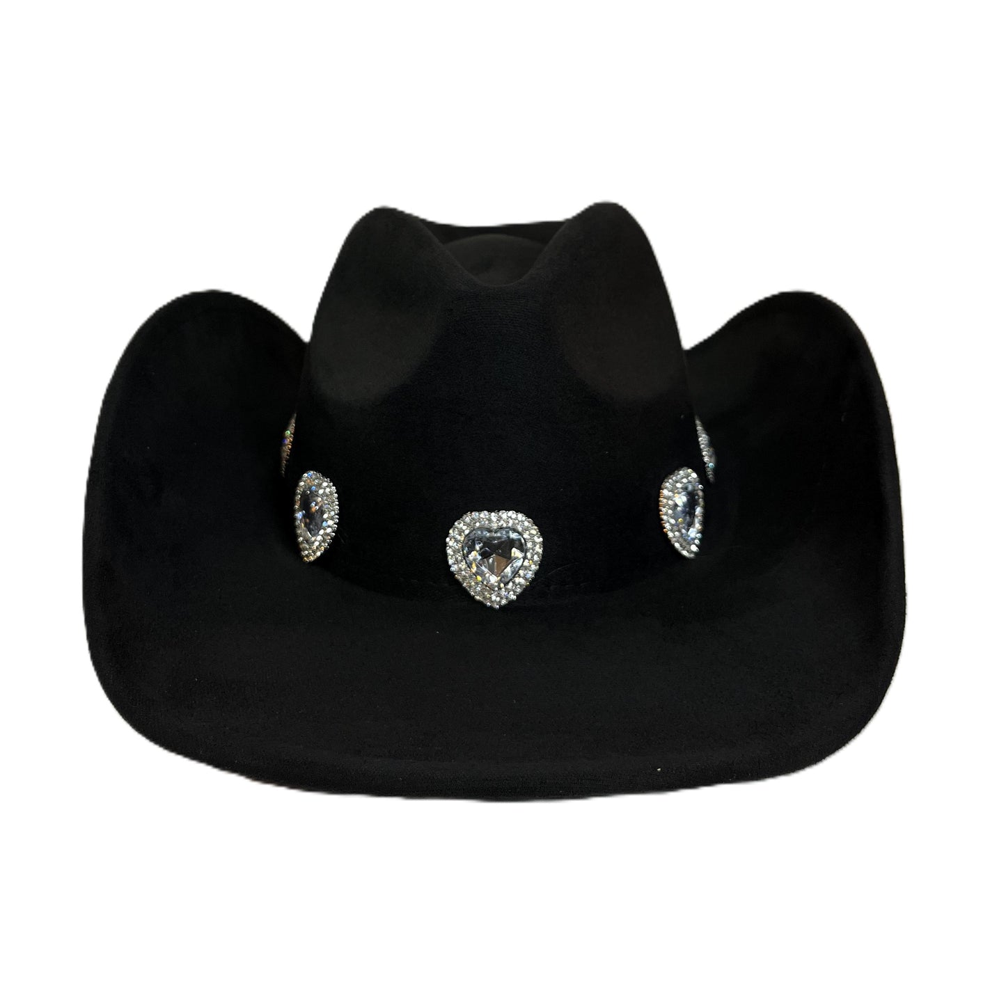 Black Rhinestone Heart Cowboy Hat – Western Glam Rodeo Hat – Festival Statement Accessory – Country Concert Hat – Cowgirl Hat with Bling
