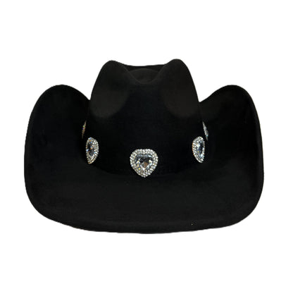 Black Rhinestone Heart Cowboy Hat – Western Glam Rodeo Hat – Festival Statement Accessory – Country Concert Hat – Cowgirl Hat with Bling