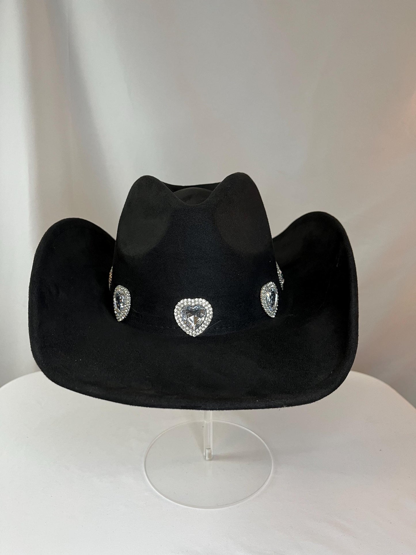 Black Rhinestone Heart Cowboy Hat – Western Glam Rodeo Hat – Festival Statement Accessory – Country Concert Hat – Cowgirl Hat with Bling