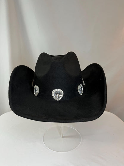 Black Rhinestone Heart Cowboy Hat – Western Glam Rodeo Hat – Festival Statement Accessory – Country Concert Hat – Cowgirl Hat with Bling