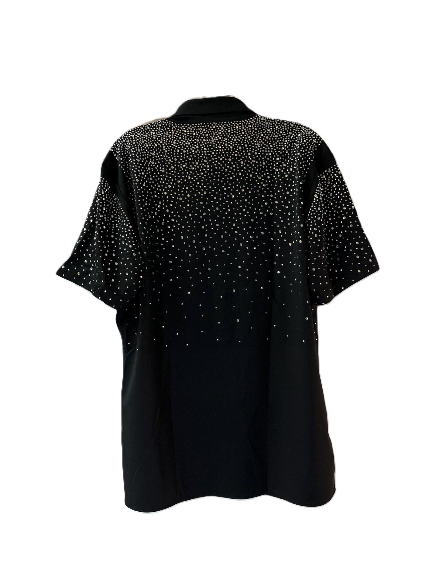Men’s Rhinestone Studded Button-Down Shirt – Short Sleeve Statement Shirt | Studded Bling Shirt | Black Party Shirt | Vegas Wear