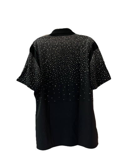 Men’s Rhinestone Studded Button-Down Shirt – Short Sleeve Statement Shirt | Studded Bling Shirt | Black Party Shirt | Vegas Wear