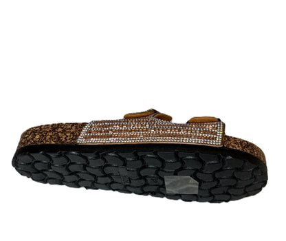 Atalina Double Buckle Sandals - Sparkly Rhinestone Slide Sandals for Women | Glam Summer Slip On Sandals | Glitter Buckle Sandals