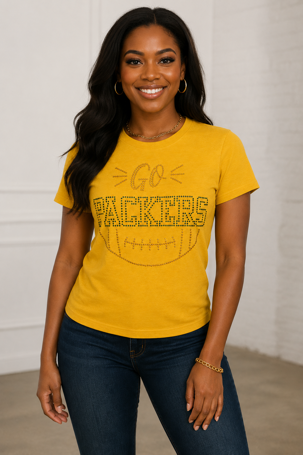 Green Bay Rhinestone Football T-Shirt