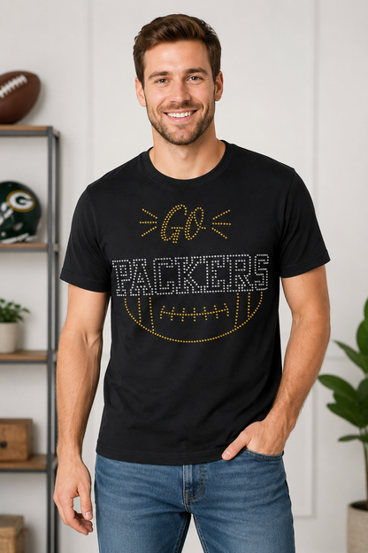 Green Bay Rhinestone Football T-Shirt