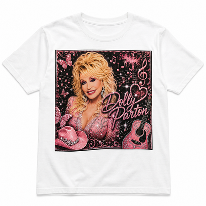 Dolly Parton Pink Rhinestone Glitter Graphic T-Shirt