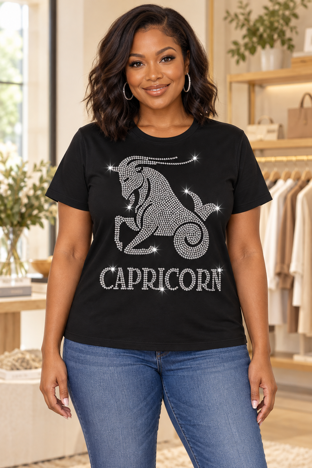 Bling Zodiac Rhinestone Figure Graphic T-Shirts