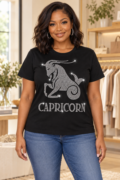 Bling Zodiac Rhinestone Figure Graphic T-Shirts