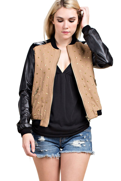 Gold Stud Accent Faux Leather Jacket