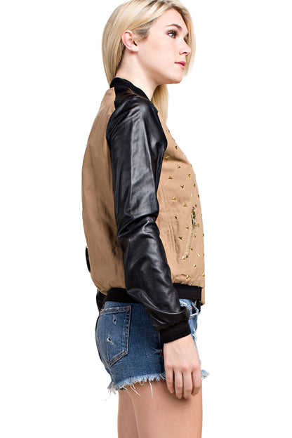 Gold Stud Accent Faux Leather Jacket