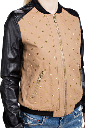 Gold Stud Accent Faux Leather Jacket
