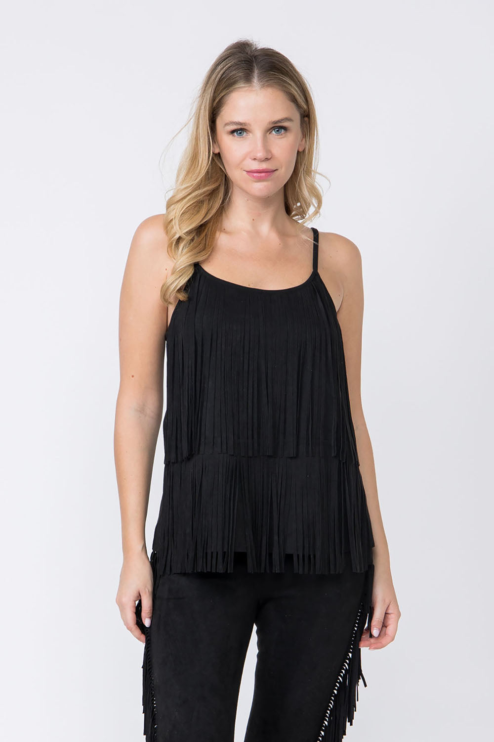 Tiered Fringe Spaghetti Strap Cami Top