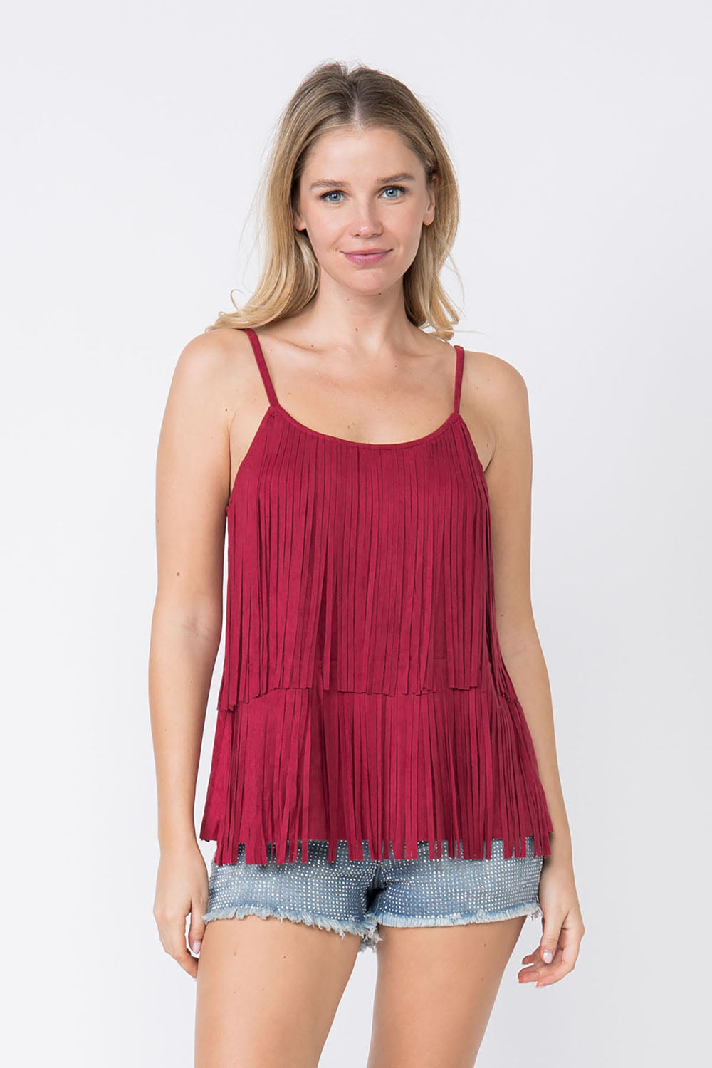 Tiered Fringe Spaghetti Strap Cami Top