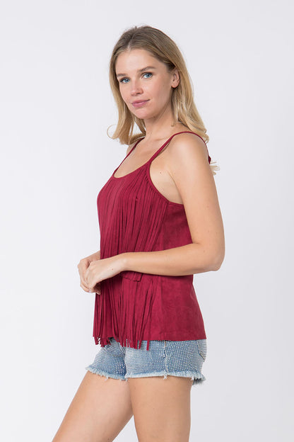 Tiered Fringe Spaghetti Strap Cami Top
