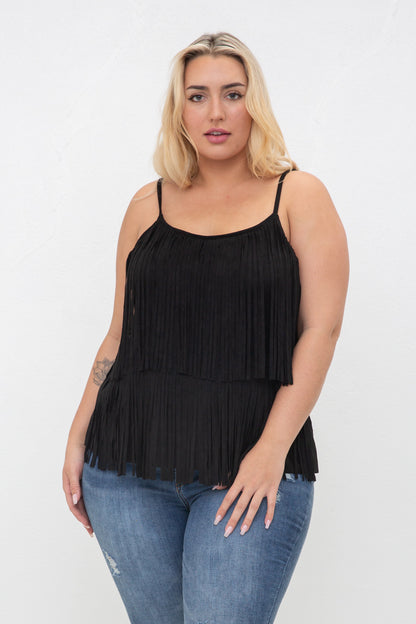 Tiered Fringe Spaghetti Strap Cami Top