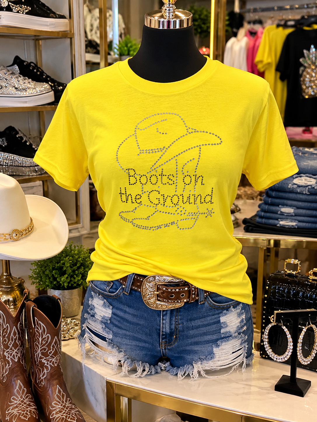 Boots on the Ground Rhinestone Tee