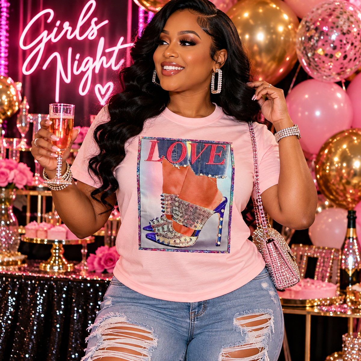 LOVE Rhinestone High Heel Tee