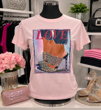 LOVE Rhinestone High Heel Tee