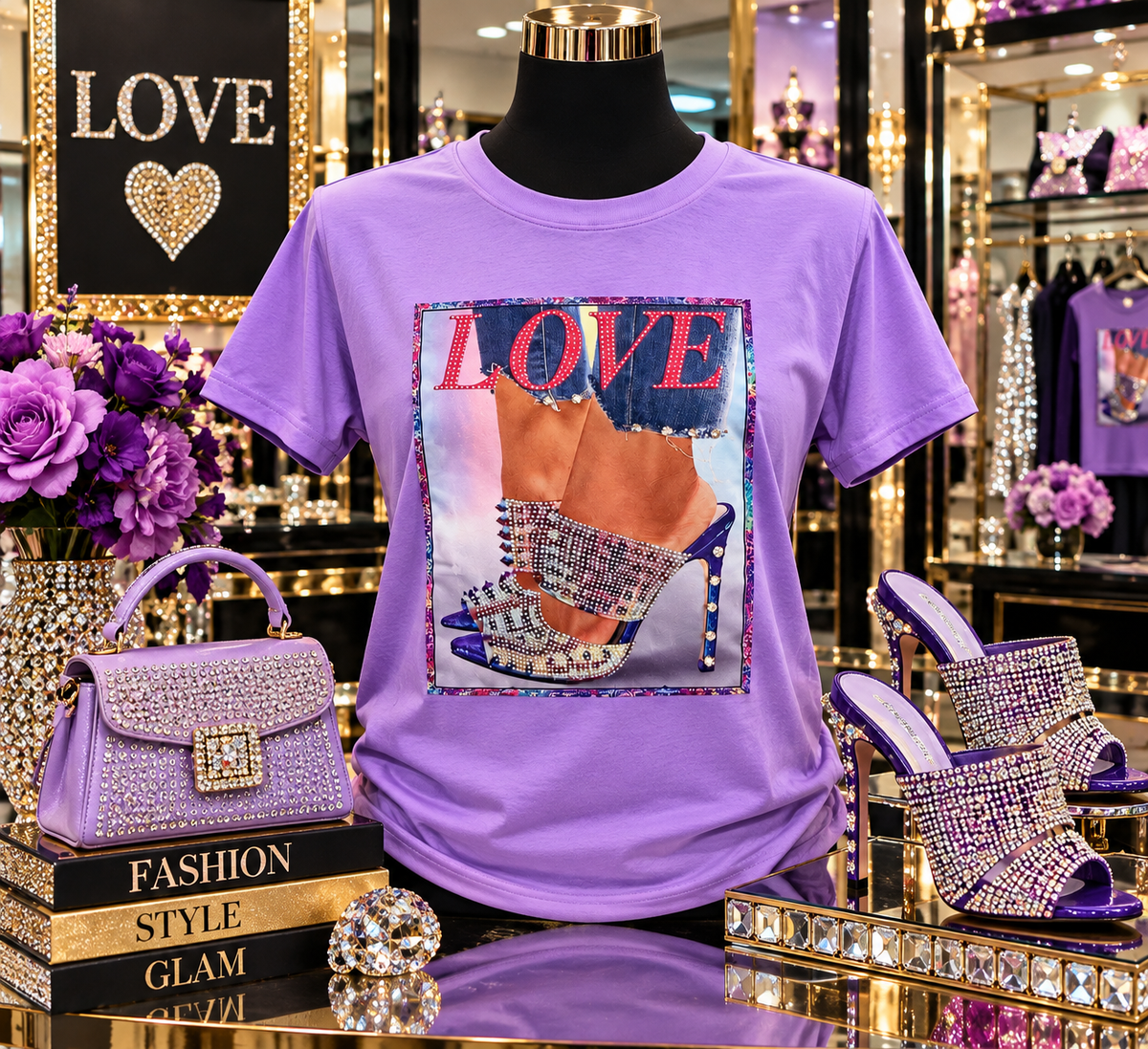 LOVE Rhinestone High Heel Tee