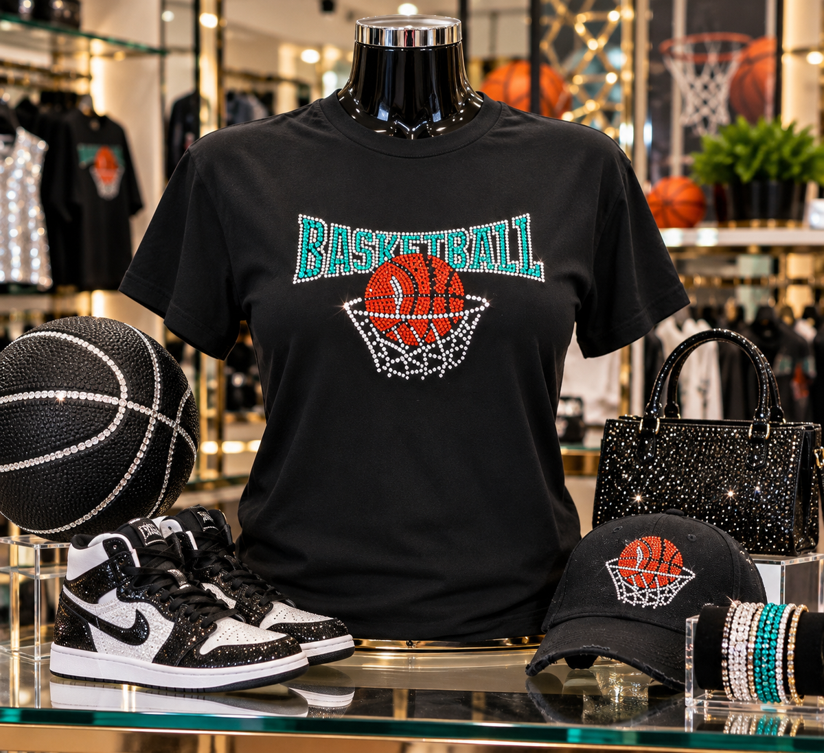 Rhinestone Basketball Graphic T-Shirt