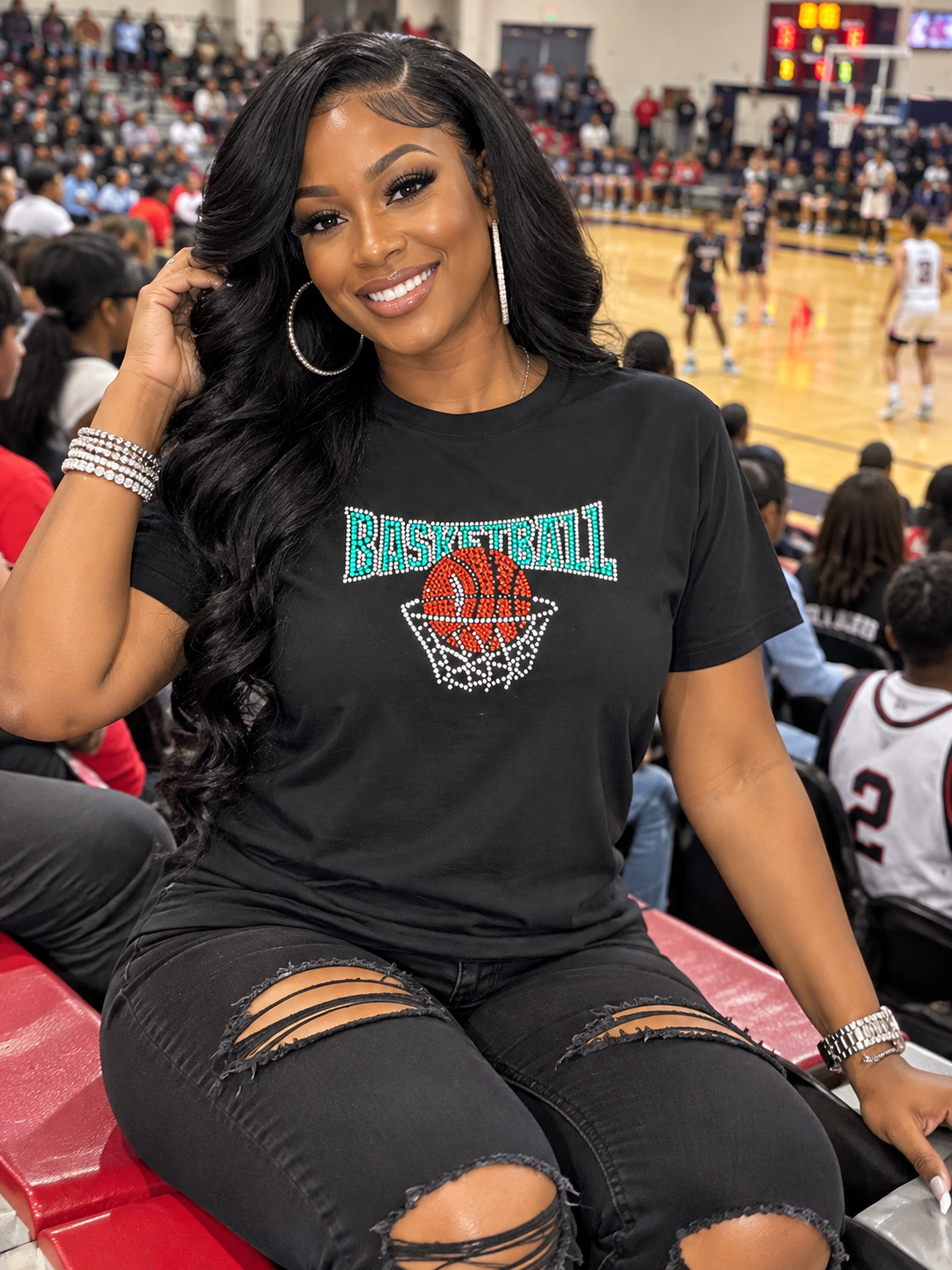 Rhinestone Basketball Graphic T-Shirt