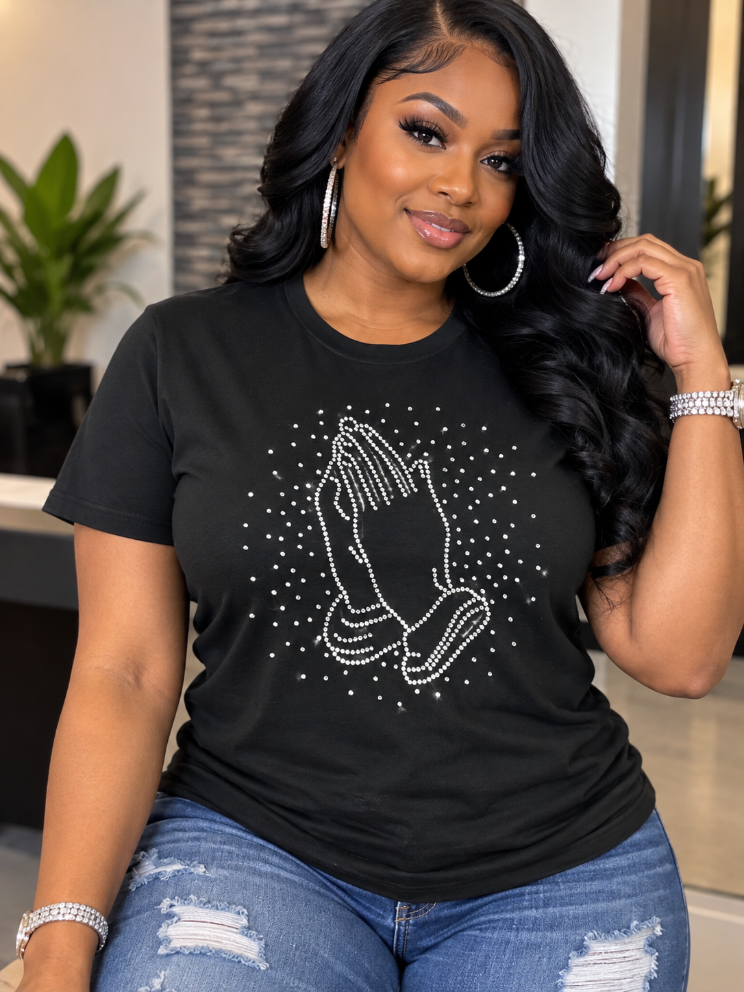 Rhinestone Praying Hands T-Shirt