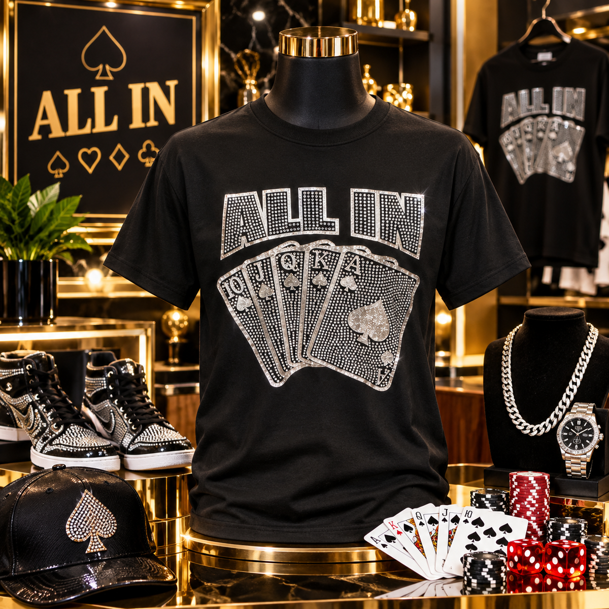 All In Rhinestone Poker Tee