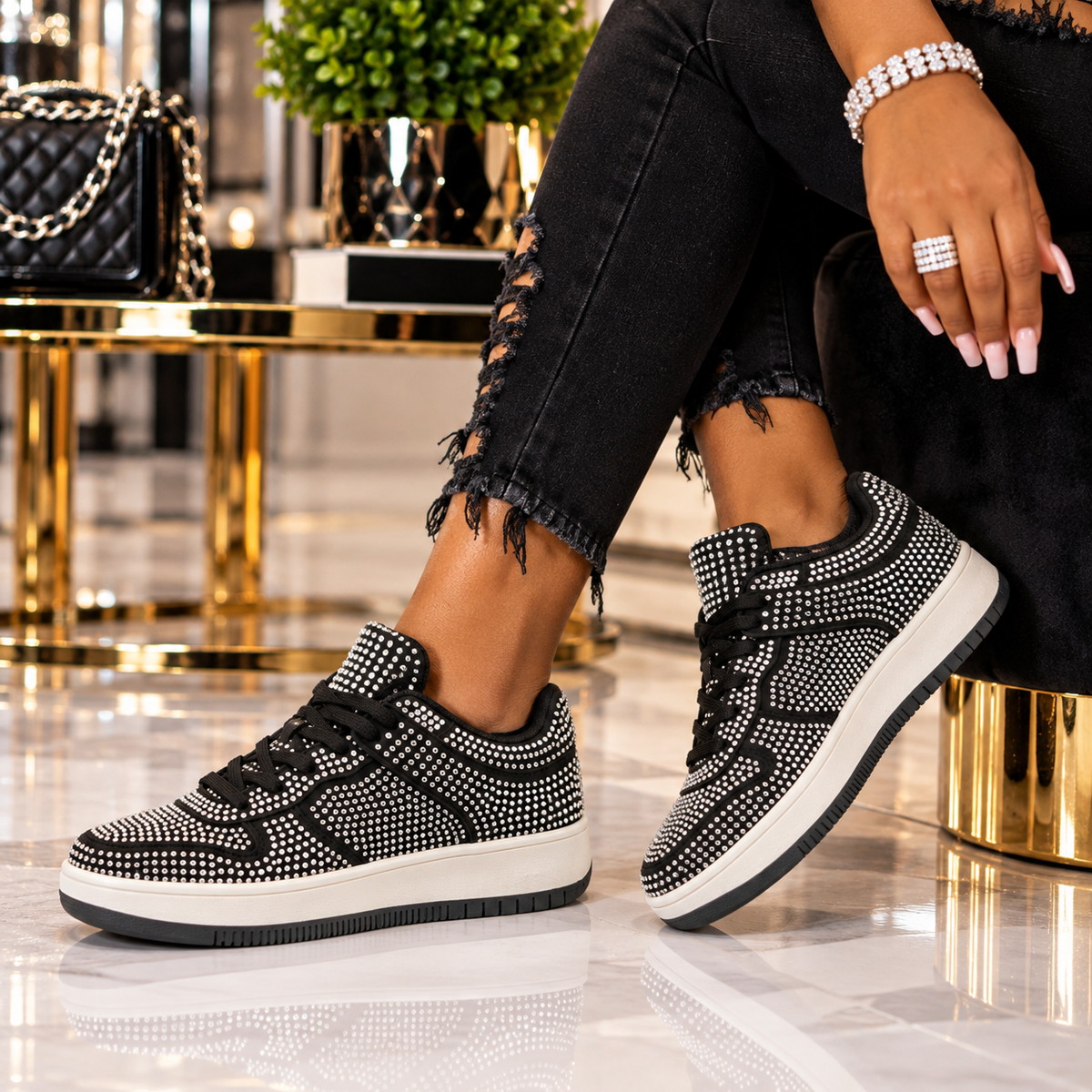 Liliana Rhinestone Embellished Low Sneakers