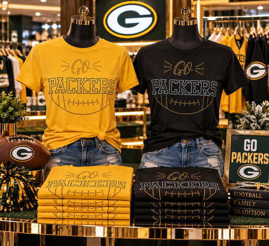 Green Bay Rhinestone Football T-Shirt
