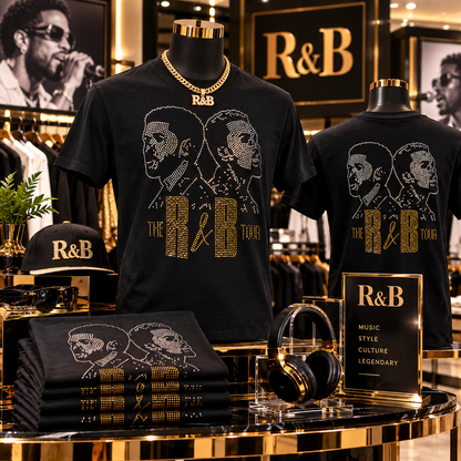 R&B Tour Gold Rhinestone Graphic T-Shirt