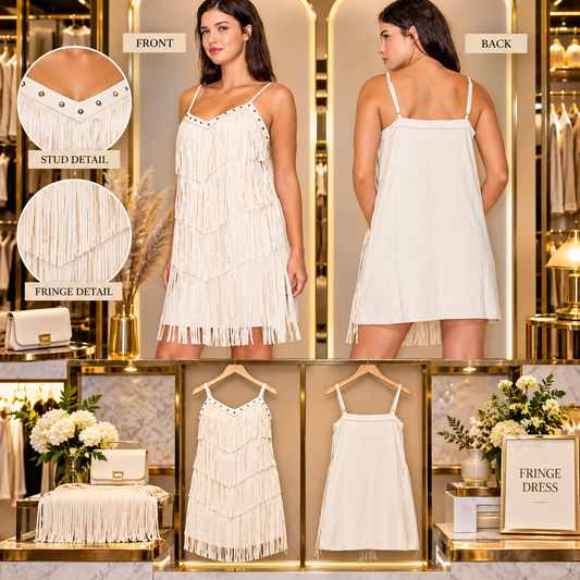 Solid Color Fringe Layered Mini Dress