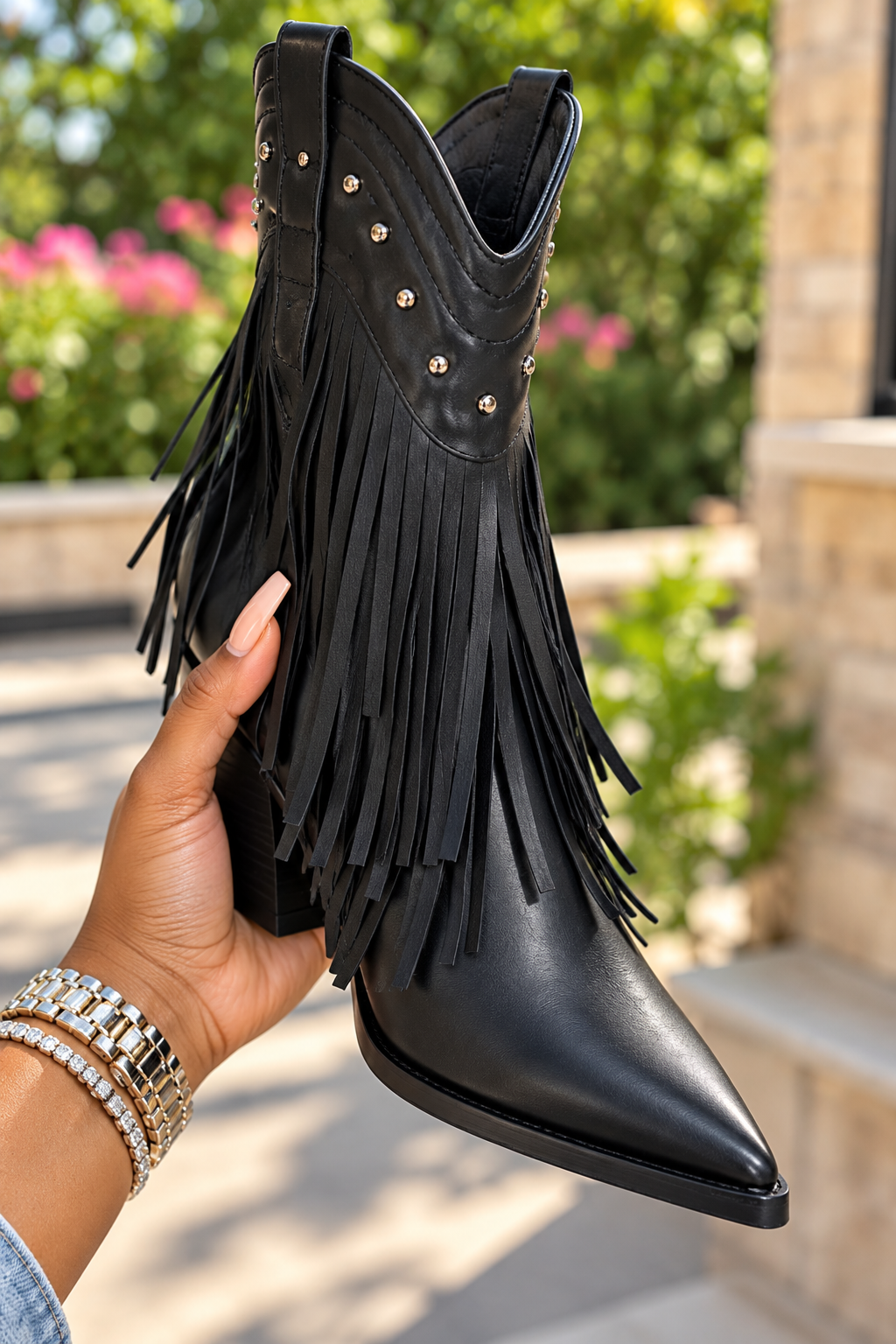 Western Fringe Studded Cowgirl Boot