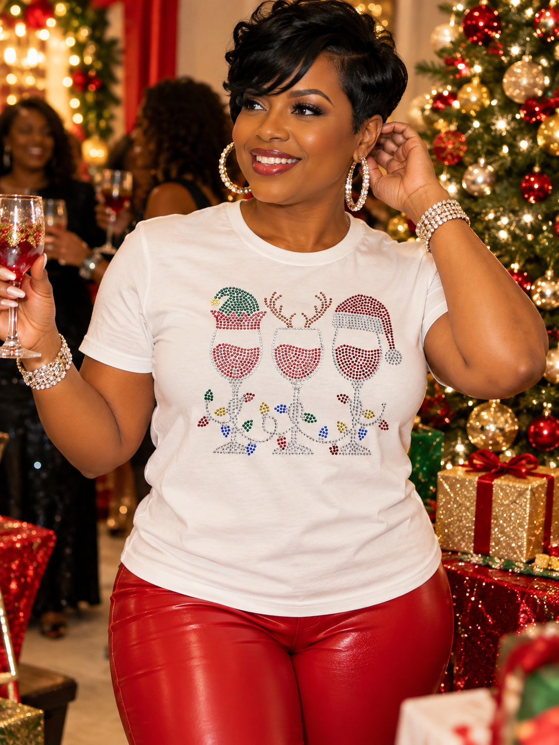 Christmas Rhinestone Wine Glass Tee