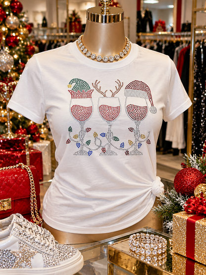 Christmas Rhinestone Wine Glass Tee