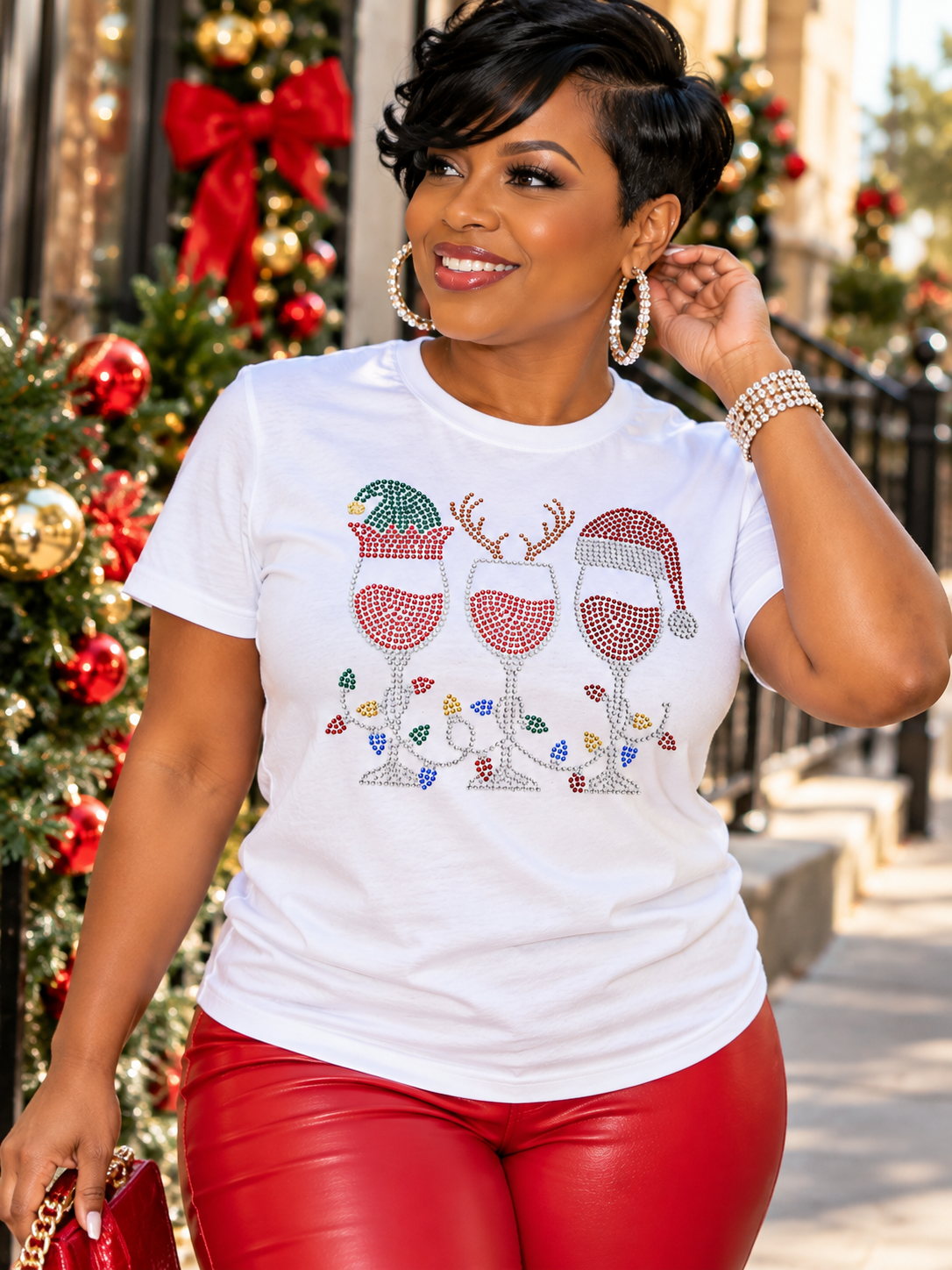 Christmas Rhinestone Wine Glass Tee